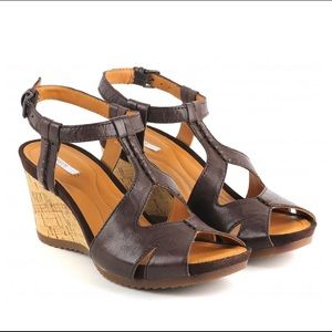 Geox Respira Brown Leather Wedges Sandals 8 38
